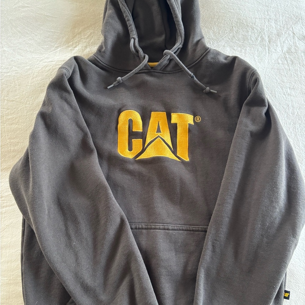 Caterpillar Yellow and Brown Hoodie Sweatshirt